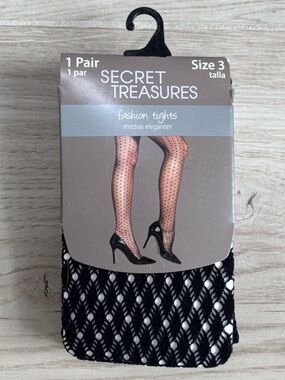 NWT Secret Treasures Black Fashion Tights Geo Fishnet Tights Size 3 Large